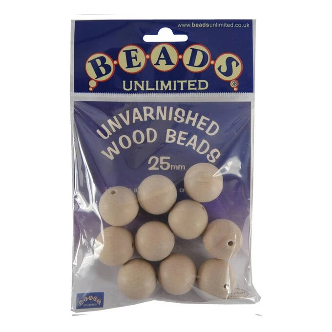 Beads Unlimited Unvarnished Wooden Beads 25mm 10 Pack - Image 2