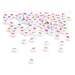Hobbycraft White Round Flat Alphabet Beads With Colour 7mm X 4mm