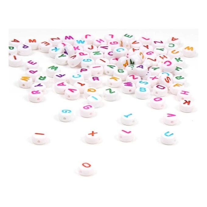 Hobbycraft White Round Flat Alphabet Beads With Colour 7mm X 4mm
