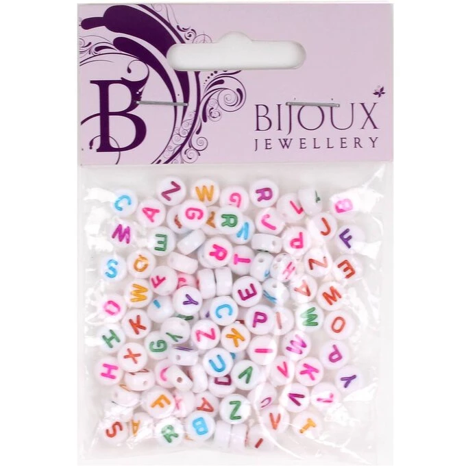 Hobbycraft White Round Flat Alphabet Beads With Colour 7mm X 4mm - Image 3