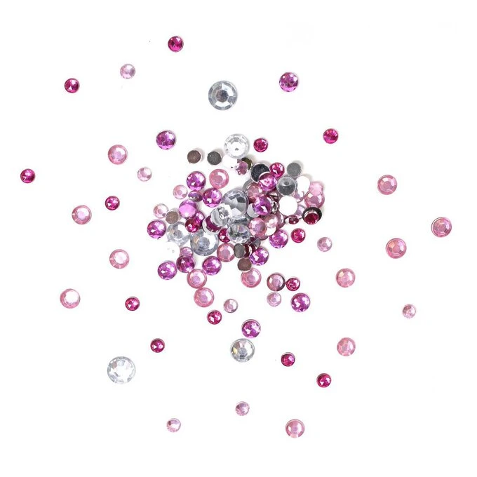 Hobbycraft Pink Assorted Round Gems 90g