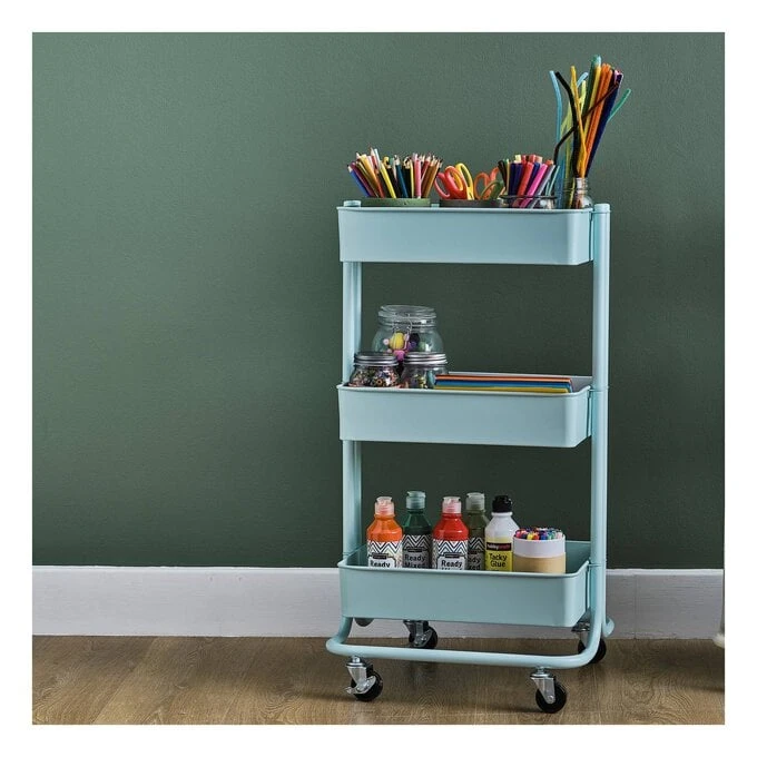 Hobbycraft Mint Green Three Tier Storage Trolley - Image 2