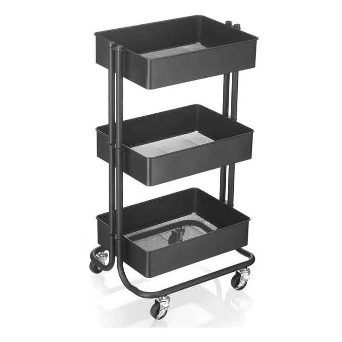 Hobbycraft Matte Black Three Tier Storage Trolley