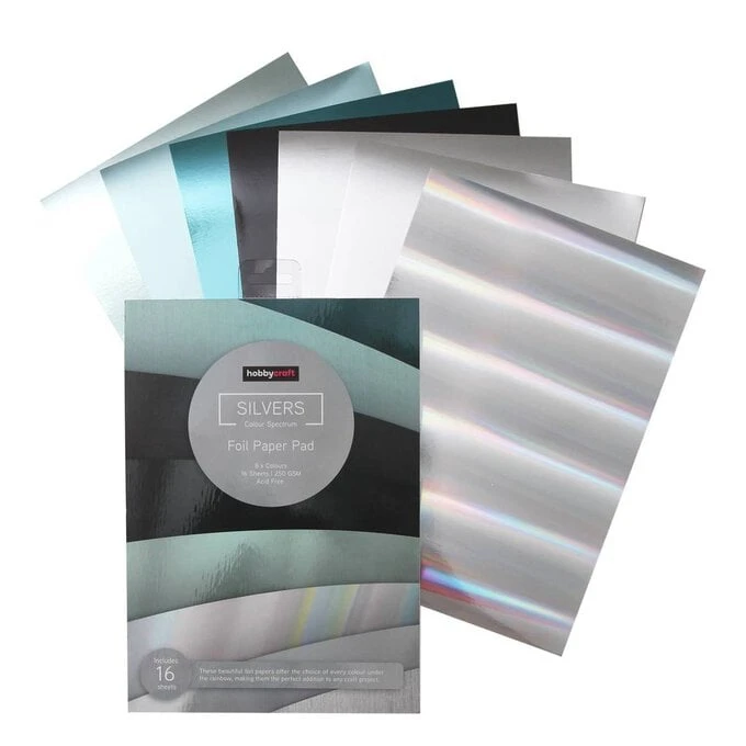 Hobbycraft Mixed Silver Foil Paper Pad A4 16 Sheets