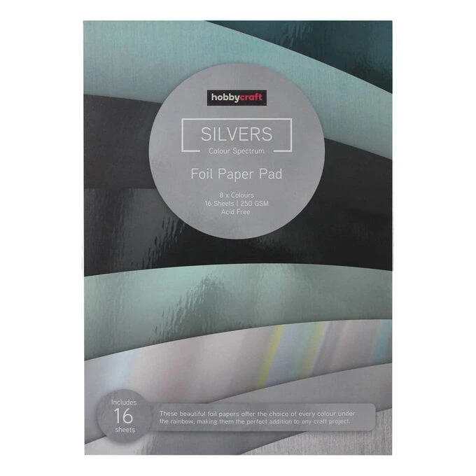Hobbycraft Mixed Silver Foil Paper Pad A4 16 Sheets - Image 2