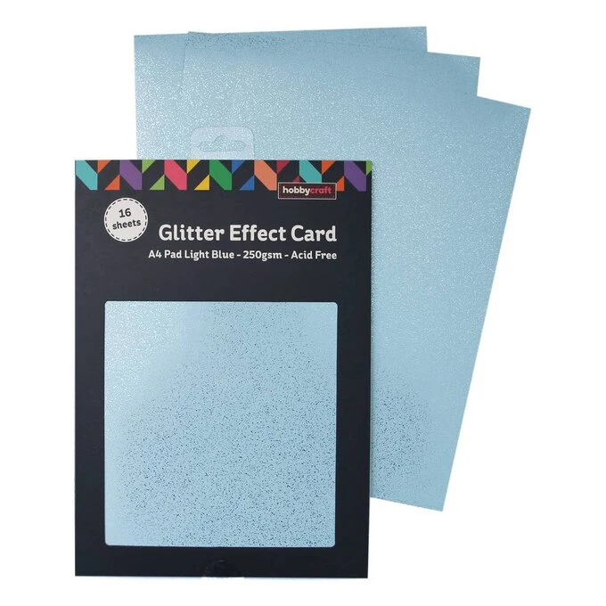 Hobbycraft Light Blue Glitter Effect Card A4 16 Sheets