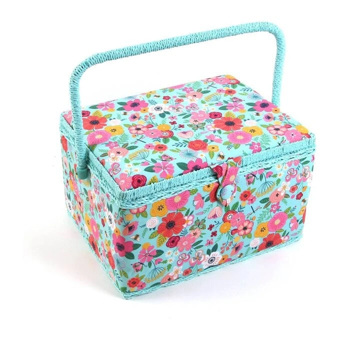 Hobbycraft Large Teal Floral Garden Sewing Box