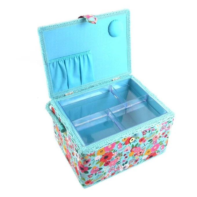 Hobbycraft Large Teal Floral Garden Sewing Box - Image 2