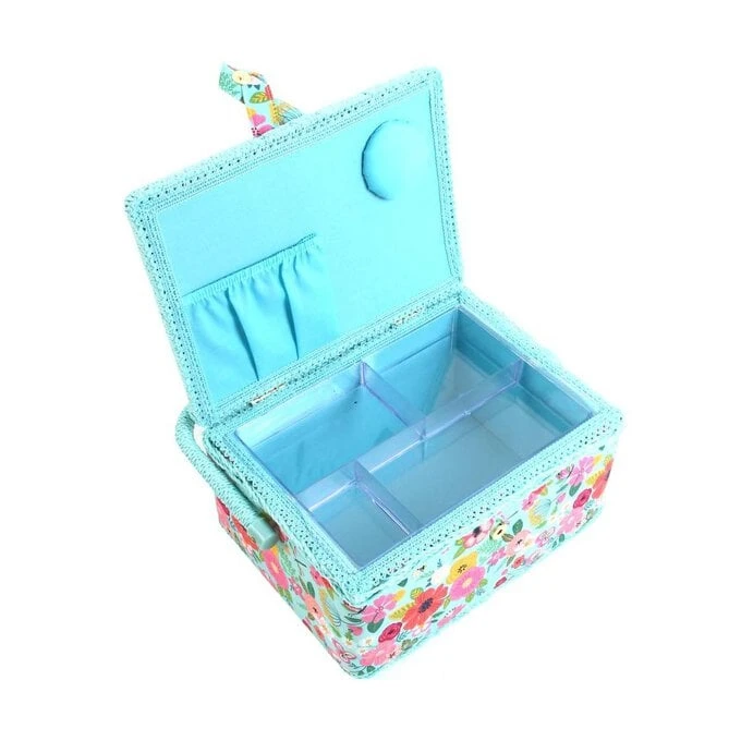 Hobbycraft Teal Floral Garden Embroidered Sewing Box - Image 2