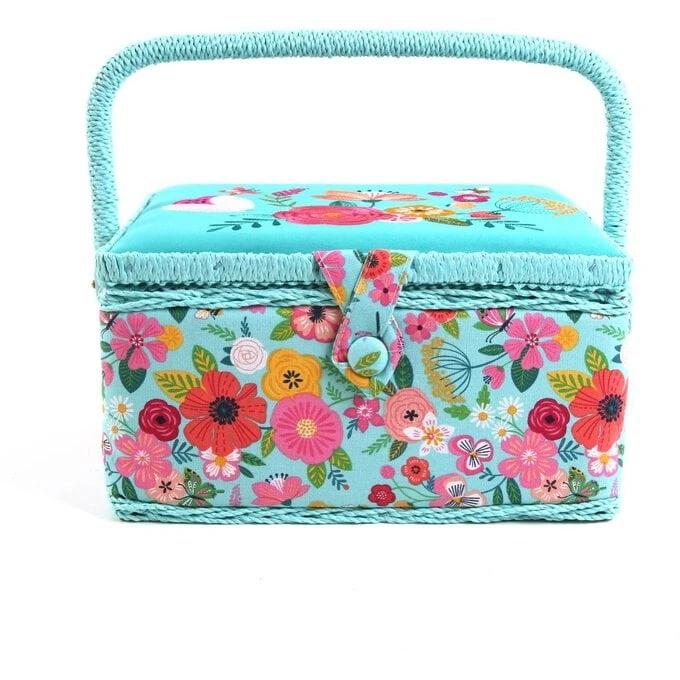 Hobbycraft Teal Floral Garden Embroidered Sewing Box - Image 3