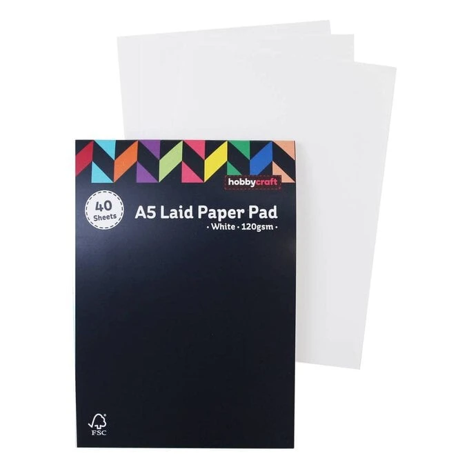 Hobbycraft White Laid Paper Pad A5 40 Sheets