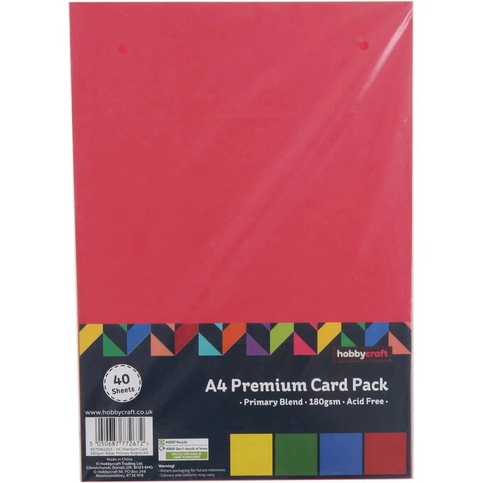 Hobbycraft Primary Bright Premium Card A4 40 Pack - Image 3